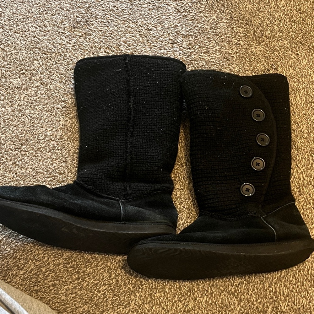 Black Button Knit Mid-Calf Boots